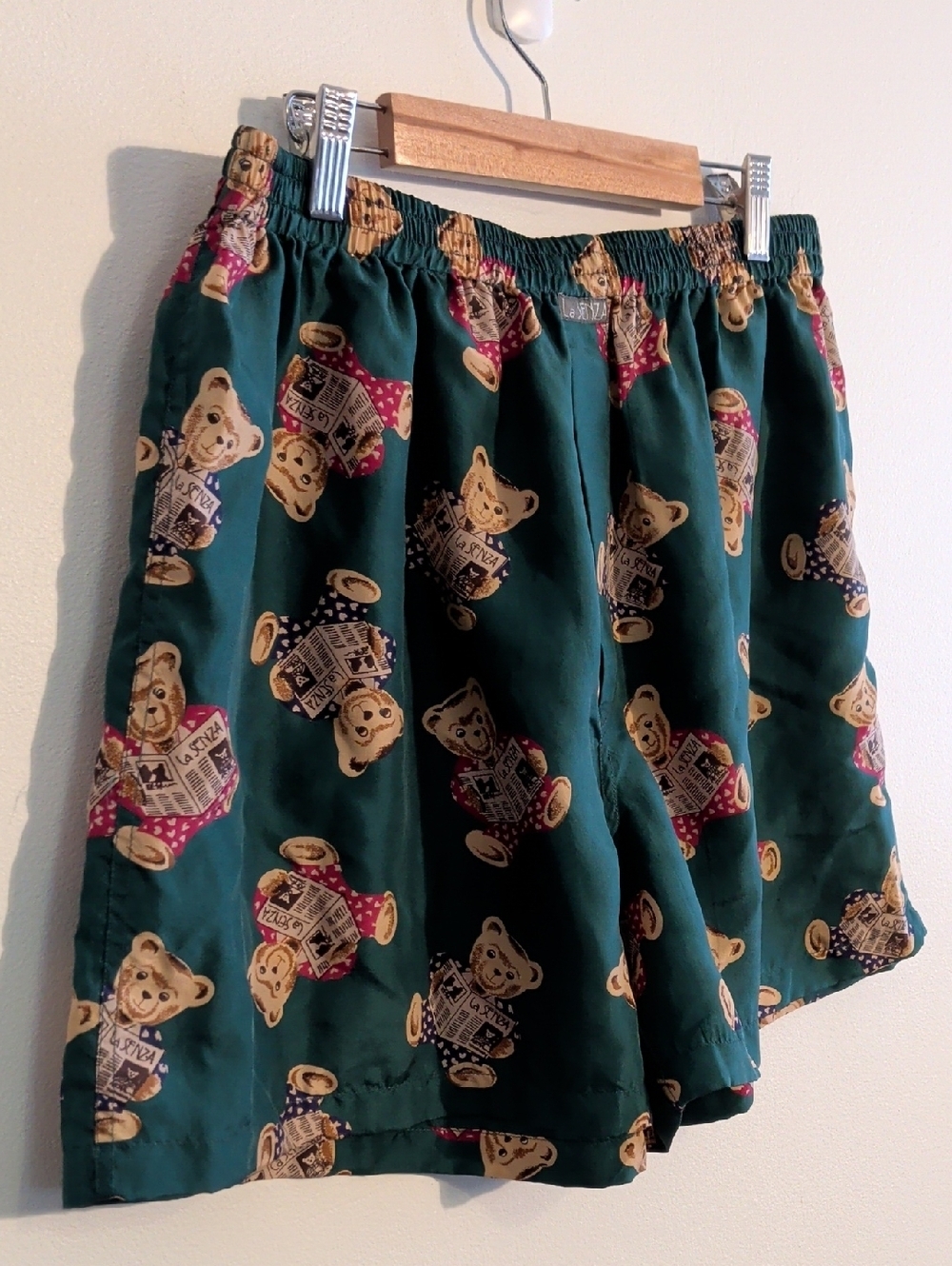 VINTAGE LA SENZA teddy bear print silk lounge shorts - size m - Picture 5 of 10